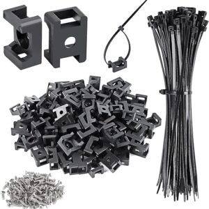 XHF 100 Pcs Cable Zip Tie Saddle Type Mounts Base with 100 Pcs 8″ Cable Ties and 100 Pcs Tapping Screw, Wire Cable Clips Organizer Holders …