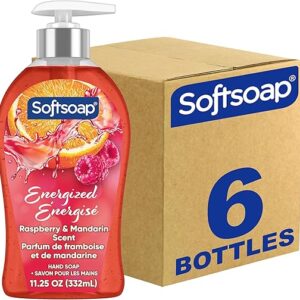 Softsoap Energized Liquid Hand Soap, Paraben Free, pH Balanced, Raspberry and Mandarin Scent, 11.25 fl oz Pump Bottle, 6 pack