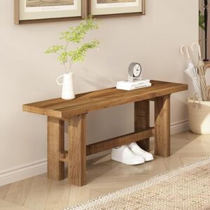 Reclaimed Solid Wood Bench, 43.3″ Farmhouse Entryway Bench for Hallway, Kitchen, Dining, Bedroom, Narrow Indoor Bench with Rustic Charm