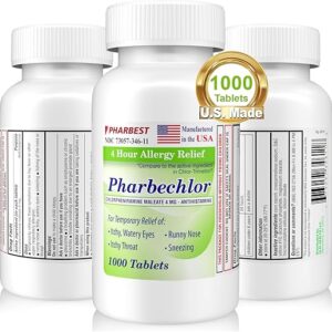 4 Hour Allergy Relief 1000 Ct [Made in USA] | Itchy, Watery Eyes, Runny Nose, Sneezing, Sinus Relief | Chlorpheniramine Maleate 4 mg | Anti…