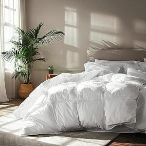 Serta Goose Feather Down Fiber Cotton Comforter Queen Size – 100% Cotton Duvet Insert – Hotel Luxury Hypoallergenic Bedding Comforter Light…
