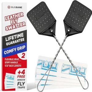 2 Leather Fly Swatter for Indoors. Long Handle, Heavy Duty Fly Swatter Manual Multi Pack. Flyswatters Heavy Duty Flyswatter 2 pack. Flies S…
