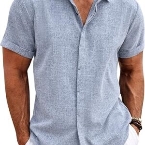 COOFANDY Men’s Linen Shirts Short Sleeve Casual Shirts Button Down Shirt for Men Beach Summer Wedding Shirt