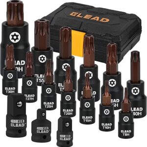 16-Piece Torx Bit Socket Set – Premium S2 Steel European Style T8-T60 with Socket Adapters, Star Bit Socket Set 1/4”, 3/8” and 1/2” Drive |…