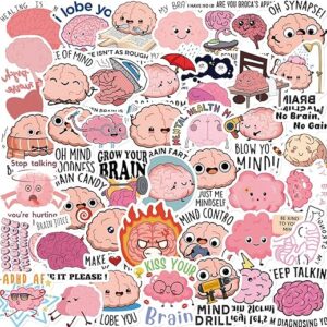 Funny Brain Stickers for Kids,Teens,Adults, 50PCS Cute Cartoon Brain Stickers Bulk,Vinyl Waterproof Mental Stickers for Water Bottle,Laptop…