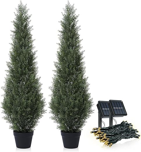 4ft Faux Cedar Topiary Trees with Lights