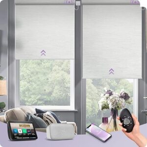Graywind Motorized Shades 100% Blackout Compatible with Alexa Google WiFi Hardwired Smart Roller Shade Remote Control Automated Blinds, Cus…
