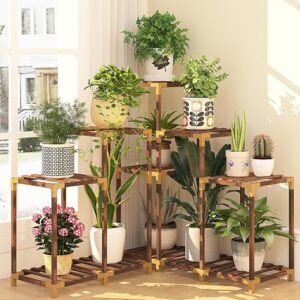 HOMKIRT Plant Stand Indoor Outdoor, 11 Tier Corner Shelf Wood Rack Organizer Display for Multiple Plants Large Ladder Holder Flower Stand f…