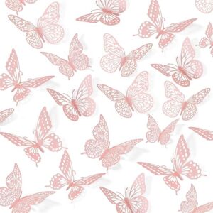 SAOROPEB 3D Butterfly Wall Decor 48 Pcs 4 Styles 3 Sizes, Pink Butterfly Birthday Decorations Pink Room Decor Butterfly Party Decorations C…