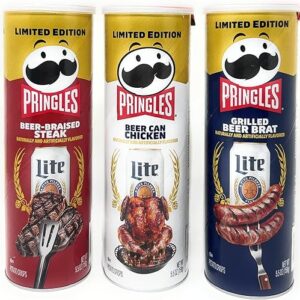 Pringles Beer Potato Chips Variety Set (Braised Steak, Chicken, Grilled Brat) 3 flavors 5.5oz – 3 cans