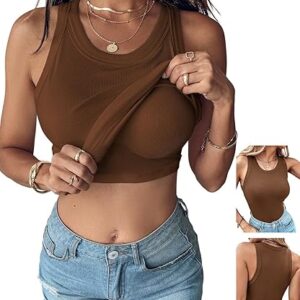 CHICME Women Built-in Bra Tank Tops Sleeveless Casual Shirts Racerback Ribbed Fitted Tank Tops