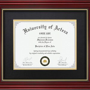 CORE ART Diploma Frame Display 11×14 Document with Mat or 15×18 Pictures without Mat, Real Wood Wall Frame with Tempered Glass(Cherry Red)