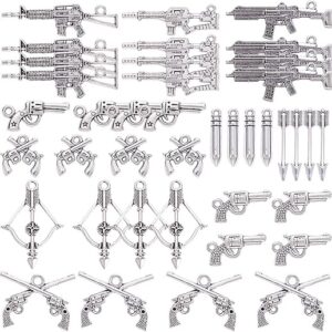 SUNNYCLUE 1 Box 40Pcs 10 Styles Gun Pistol Revolver Weapon Charms Pendants Craft Supplies Bow Arrow Charms Pendant for Jewelry Finding Maki…