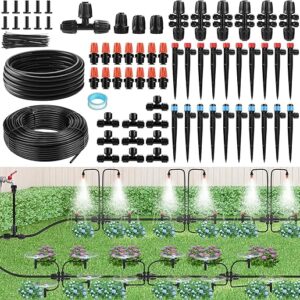 234FT Garden Irrigation System Kit, Greenhouse Watering System, Garden Watering System with 1/4″ Tubing and Misting Nozzles, Quick Connecto…