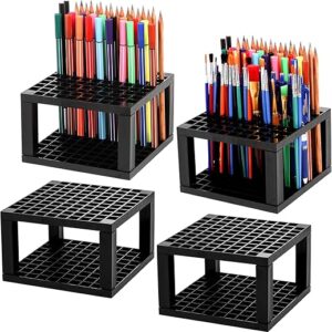 Foraineam 4-Pack 96 Holes Pencil & Brush Holder – Plastic Desk Organizer Stand Holder for Pencils, Pens, Paint Brushes, Modeling Tools, Off…