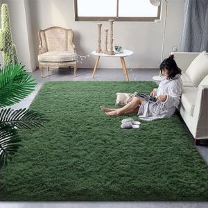DweIke Area Rugs for Bedroom Living Room, 3×5 Fluffy Dark Green Rug Non-Slip Carpet for Kids Boys Girls Teen Dorm Nursery Home Decor, Super…