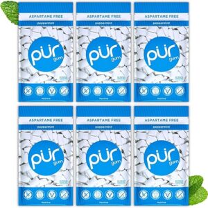 PUR Gum | Aspartame Free Chewing Gum | 100% Xylitol | Natural Peppermint Flavored Gum, 55 Pieces (Pack of 6)