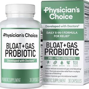 Physician’s CHOICE Bloat & Gas Probiotic 5-in-1 Proactive Support + Daily Relief – Digestion & Gut Health- Herbals, Digestive Enzymes, Post…