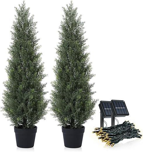 Set of 2 Outdoor Artificial Cedar Topiaries