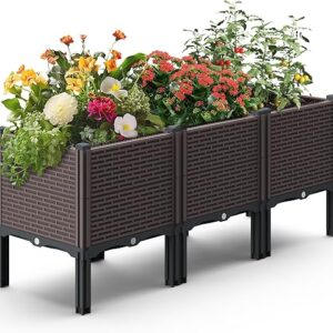 47x15x19in Raised Garden Beds Outdoor, Polypropylene Elevated Planter Boxes Outdoor for Vegetables, Flowers, Herbs, Garden Box with Drain O…