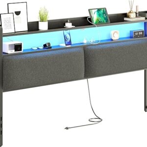 Headboard for King Size Bed Frame, Headboards with Outlets, USB Ports and 60,000 DIY Color LED Light, Upholstered Head Board with Storage, …