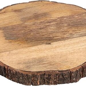 GoCraft Wooden Round Cutting Board with Tree Bark Rim | 1.5″ Thick Mango Wood Live Edge Chopping, Prep, Serve Board | Charcuterie Platter -…