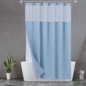N&Y HOME Extra Long Waffle Weave Shower Curtain with Snap-in Fabric Liner & Hooks Set – 71″ x 84″, Hotel Style & Mesh Top Window, Machine W…