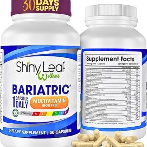Shiny Leaf Bariatric Multivitamin Without Iron – Vitamins for Gastric Bypass & Sleeve, 1 Daily Capsule W Vitamin A, C, D, Biotin, Zinc, B12…