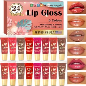 AZEN 24 Pack Lip Gloss Set, Color Lip Oil for Dry Cracked Lips Moisturizing Hydrating Nourishing with Vitamin E