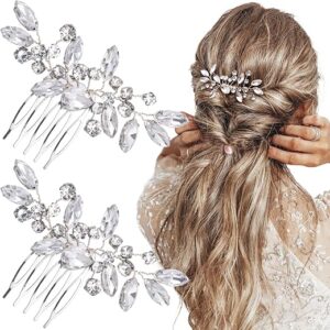 PAGOW 2 Pcs Bridal Hair Comb, Clear Rhinestone Hair Accessories, Crystal Wedding Hair Comb, Sparkly Hair Pieces for Women, Bride, Bridesmai…