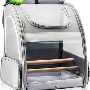 Texsens Bird Carrier Backpack – Pet Travel Cage with Upgraded Tray and Standing Perches, Breathable & Portable, for Small Birds, Green Chee…