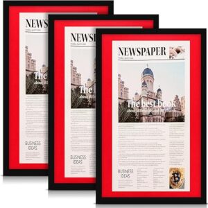 3 Pcs 11×22 in Newspaper Frame with Mat Assorted Media Article Cover Frame with Hanging Hardware 14×24 in Newspaper Display Poster Frame fo…