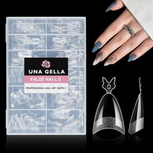 UNA GELLA Almond Shape Nail Tips Half Cover 216pcs Medium Almond Gel Nail Tips Pre-buff Matte Soft Gel Acrylic Press On Nails Easier Nail E…