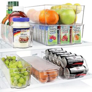 Greenco Refrigerator Organizers and Storage – Clear Fridge Organizer Bins Set, Shatterproof Plastic with Easy-Grip Handles, Stackable Kitch…