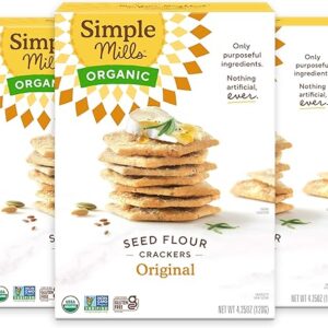 Simple Mills Organic Seed Crackers, Original – Gluten Free, Vegan, Healthy Snacks, Paleo Friendly, 4.25 Ounce (Pack of 3)