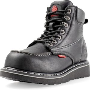 SUREWAY Mens Heavy Duty Soft/Composite/Steel Toe Work Boots for Men-Comfortable,Goodyear Welt,Full Grain Leather,6 in Wedge Moc Toe Constru…