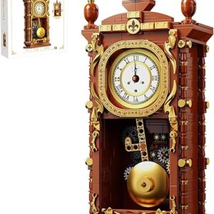 Vintage Pendulum Clock Building Block Set,Stem Toy with Real Clock Function and Linkable Mechanical Pendulum,Unique Home Decoration and Col…