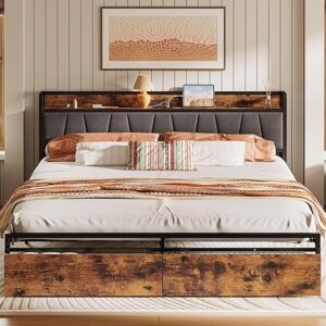 LIKIMIO California King Size Bed Frame, Storage Headboard with Charging Station, Platform Bed with Drawers, No Box Spring Needed, Easy Asse…