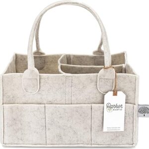 Parker Baby Diaper Caddy – Nursery Storage Bin and Car Organizer for Diapers and Baby Wipes – White, Regular