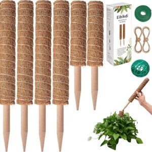 6 Pcs Moss Pole Extending to 68 Inches for Plants Monstera, Plant Support Stakes for Indoor Climbing Plants Grow Upwards, with 65ft Twist T…