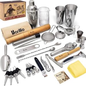 Barillio Bar Tool Set Pro Edition – Stainless-Steel Cocktail Shaker Set – Mixology Bartender Kit w/Boston Shaker, Drink Mixer & Muddler for…