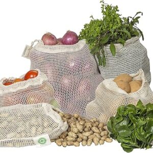 Reusable Cotton Mesh Produce Bags – 100% Organic Cotton, Durable, Double Stitched, Washable with Tare Weight & Drawstring – Mesh Bags for G…