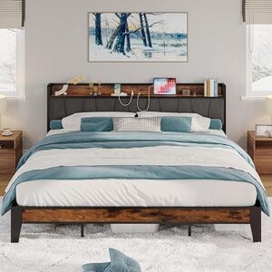 LIKIMIO California King Bed Frames, Storage Headboard with Charging Station, Solid and Stable, Noise Free, No Box Spring Needed, Easy Assem…