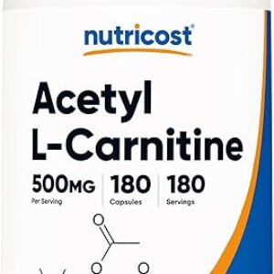 Nutricost Acetyl L-Carnitine (ALCAR) 500mg, 180 Capsules, 180 Servings – Non-GMO and Gluten Free, 1 Capsule per Serving