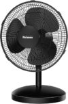HOLMES 12″ Table Fan, 75° Oscillation, 3 Speeds, 15° Adjustable Head Tilt, Ideal for Home, Bedroom or Office, Black