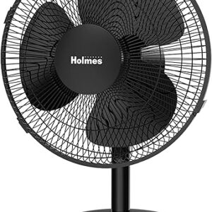 HOLMES 12″ Table Fan, 75° Oscillation, 3 Speeds, 15° Adjustable Head Tilt, Ideal for Home, Bedroom or Office, Black