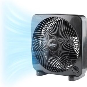 Comfort Zone Box Fan, 9 inch Portable Desk fan, Quiet 3 Speed Mini Fan for Bedroom, Electric Bedside Table Fan, Black