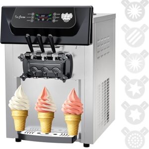 2200W Commercial Ice Cream Machine, 2+1 Flavors Soft Serve Ice Cream Maker, 5.3 to 7.4Gal per Hour Countertop Ice Cream Machine for Home Sn…