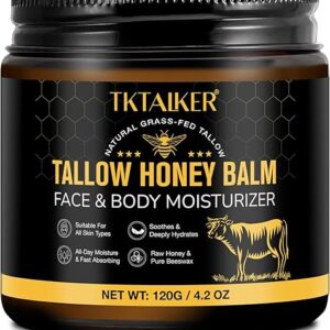 Beef Tallow for Skin, Beef Tallow for Face, Hydrating Tallow Balm with Raw Honey and Beeswax, Grass-Fed Beef Tallow & Raw Wild Honey Blend,…