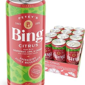 BING Citrus Energizing Juice Beverage – Grapefruit & Lime (12oz/12pk) – Made with REAL Juice! Only 2g added Sugar, Low Calorie; L-Theanine …